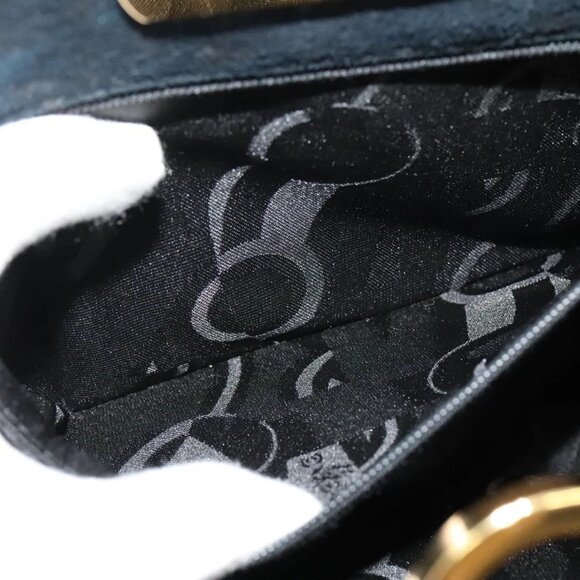 Salvatore Ferragamo Gancini Chain Shoulder Bag Suede Black Gold Auth 140965 - Picture 12 of 16